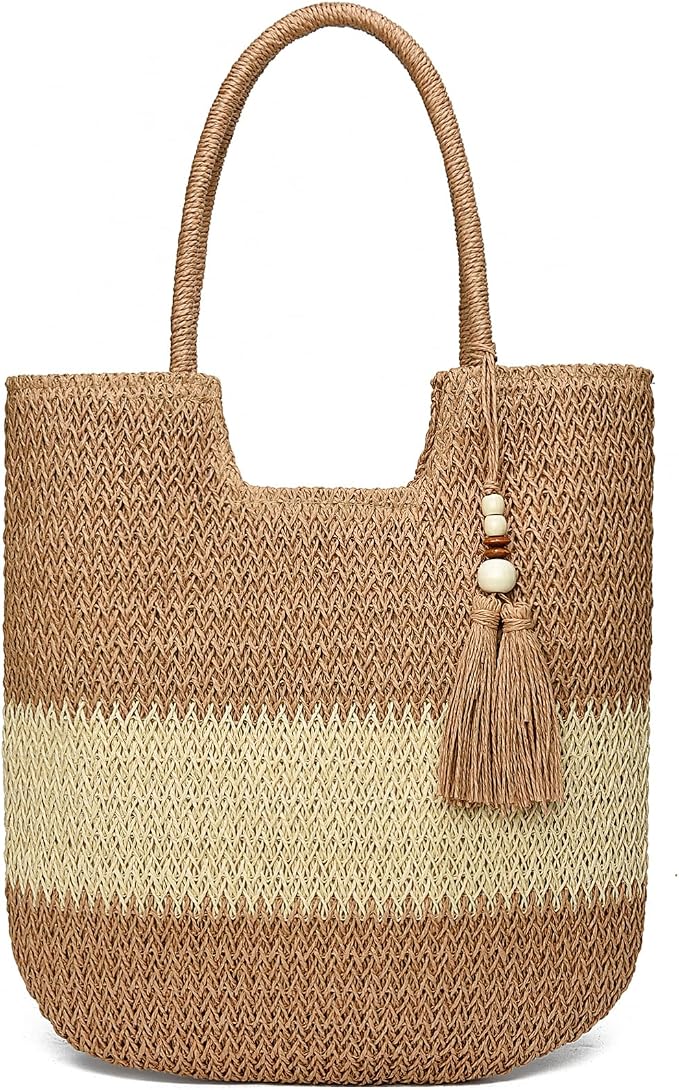 Straw Beach Bags for Women Woven Beach Tote Bag Casual Boho Large Shoulder by YAVCOOL