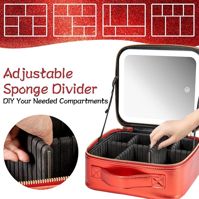 Makeup Travel Train Case with Mirror LED Light 3 Adjustable Brightness Large - Image 3