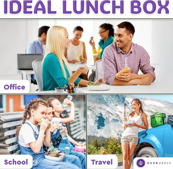 Everusely - Bento Box - Lavender, 37oz / 1.1 L - Stainless Steel Lunch Box - 3 - Image 7