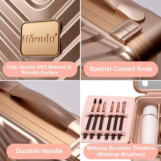 Mocado Travel Makeup Case with Lighted Mirror, Makeup Box with 8 Makeup Brushes - Image 5