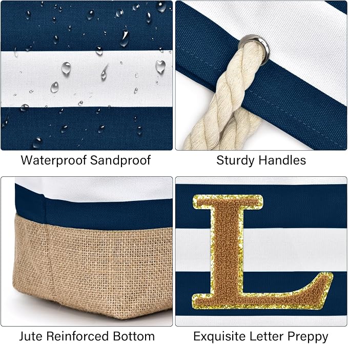 Becokan Beach Bag Initial Beach Tote - Image 2