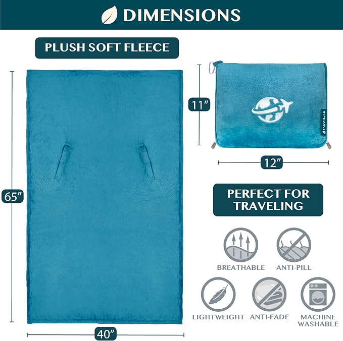 PAVILIA Travel Blanket and Pillow, Arms Opening Airplane Blankets - Image 7
