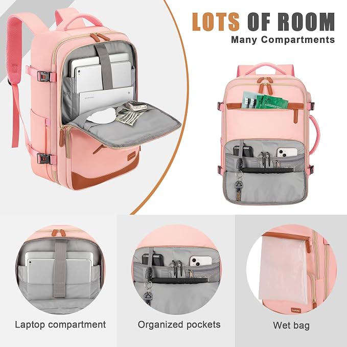 40L Travel Backpack with USB Charging Port, Water-Resistant Carry On Backpack - Image 3