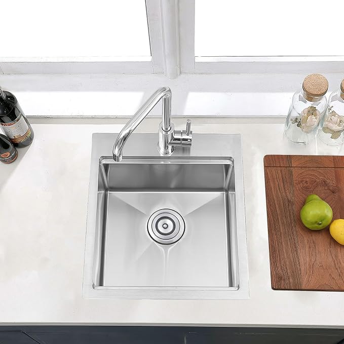 COMLLEN 17x19 Inch Drop in Bar Sink, Outdoor Sink 304 Stainless Steel Kitchen - Image 2