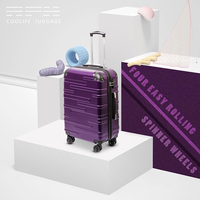 Coolife Luggage Suitcase Carry-on Hardside Travel Luggage TSA Lock Spinner - Image 2