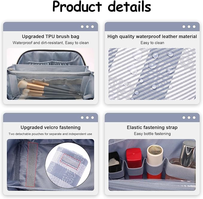 BOYATU Makeup Bag Travel Cosmetic Bag: 3 Pcs Set Portable Make up Bags - Image 4