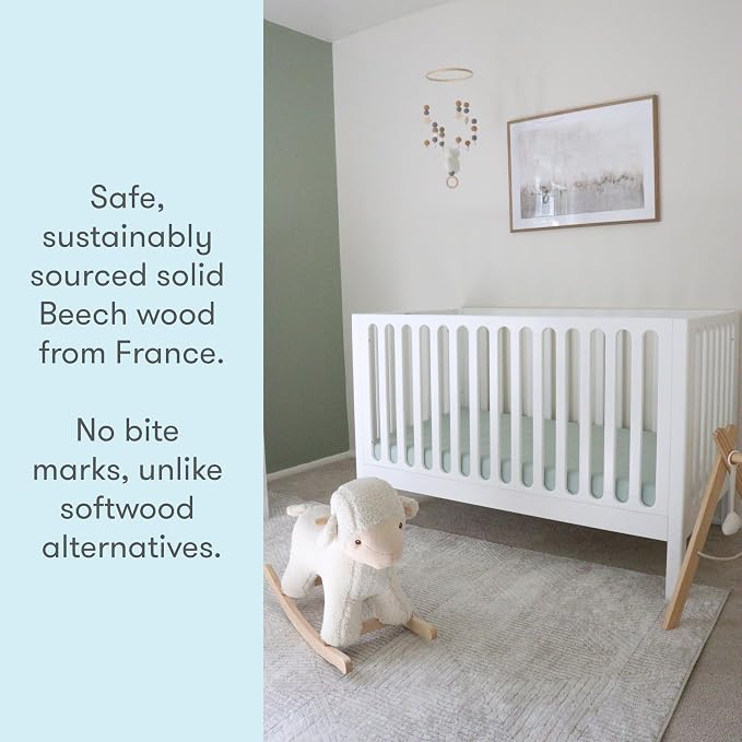 Newton Baby Galileo Standard Crib, Solid Beech Wood in White Color, 3-in-1 - Image 2