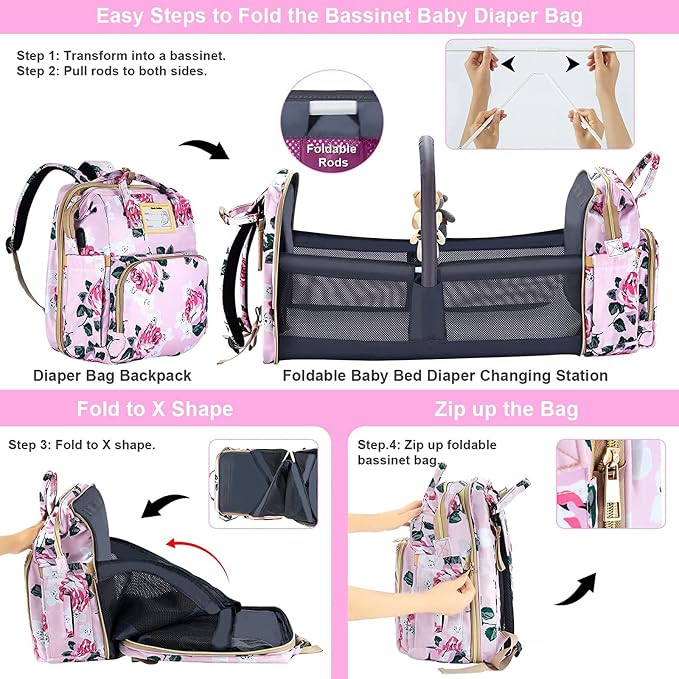 Diaper Bag Backpack with Changing Station, Foldable - Image 4