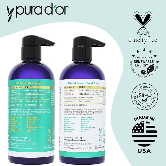 PURA D'OR Sleek & Smooth Shampoo and Conditioner Set - Image 5