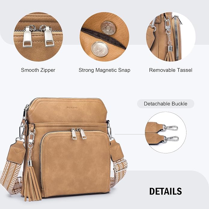 Crossbody Purse for Women, Lightweight Medium Crossbody Bag Soft Leather - Image 5