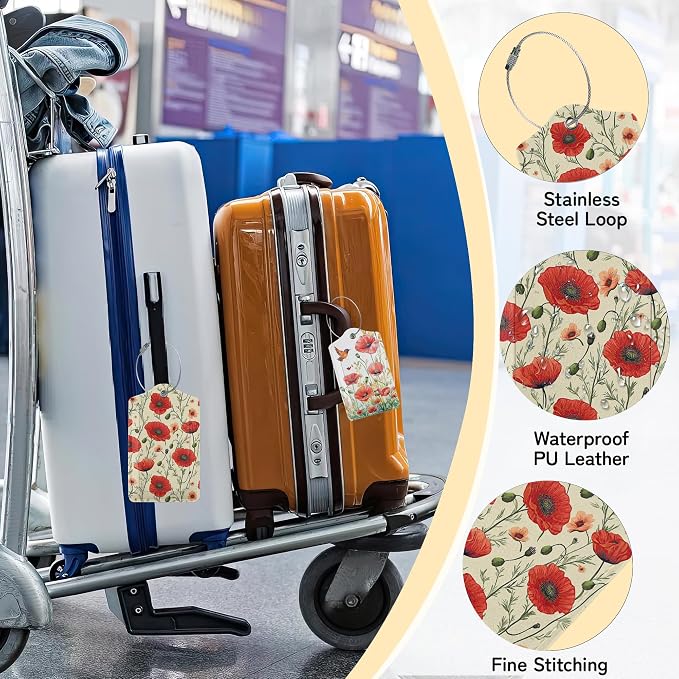 3 PCS Red Poppy Flower Luggage Tags, Suitcase Tags Privacy Cover ID Label - Image 5