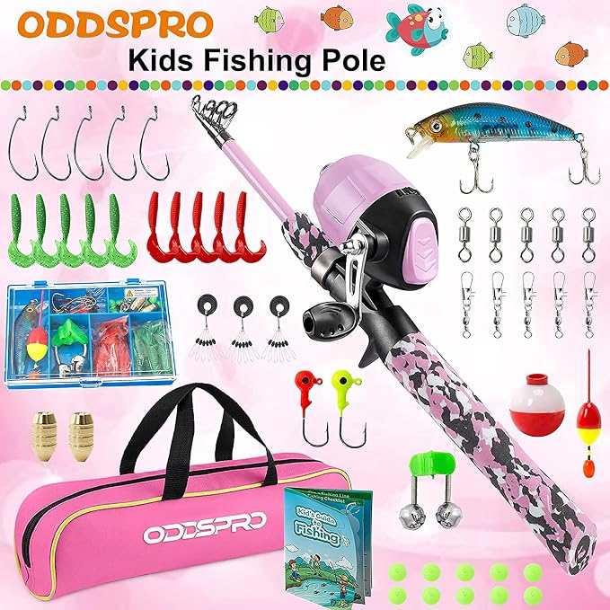 ODDSPRO Kids Fishing Pole Pink, Portable Telescopic Fishing Rod and Reel Combo - Image 2