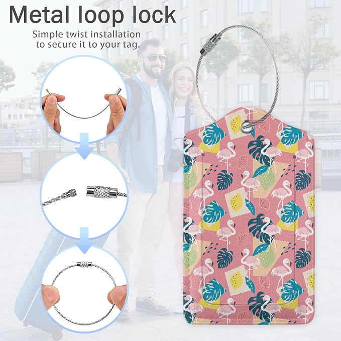 Pink Flamingo Luggage Tags, 2 Pack Tropical Palm Leaves Luggage Tag, Leather - Image 5
