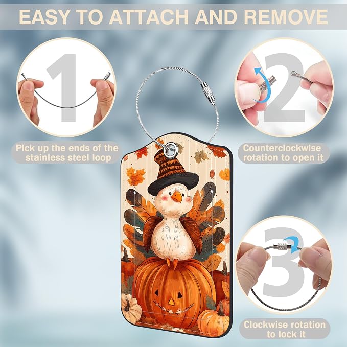 2 Pcs Cartoon Turkey and Pumpkin Luggage Tags - Image 4