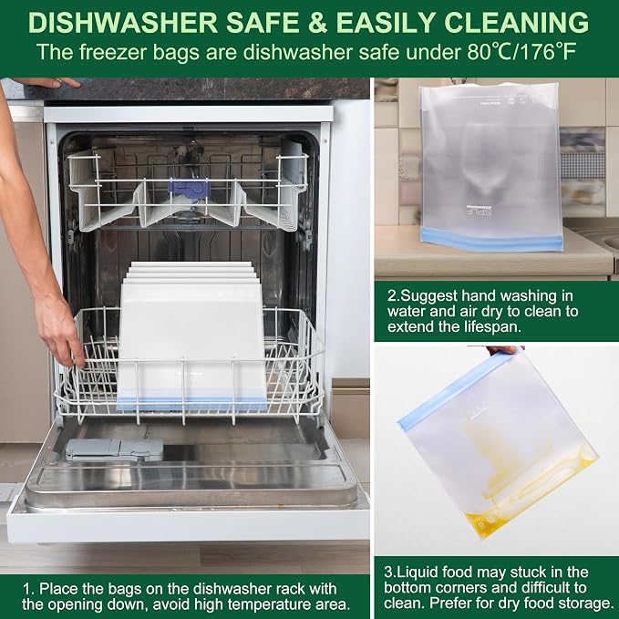 SPLF 6 Pack Stand-Up Reusable Gallon Freezer Bags Dishwasher Safe, Extra Thick - Image 6