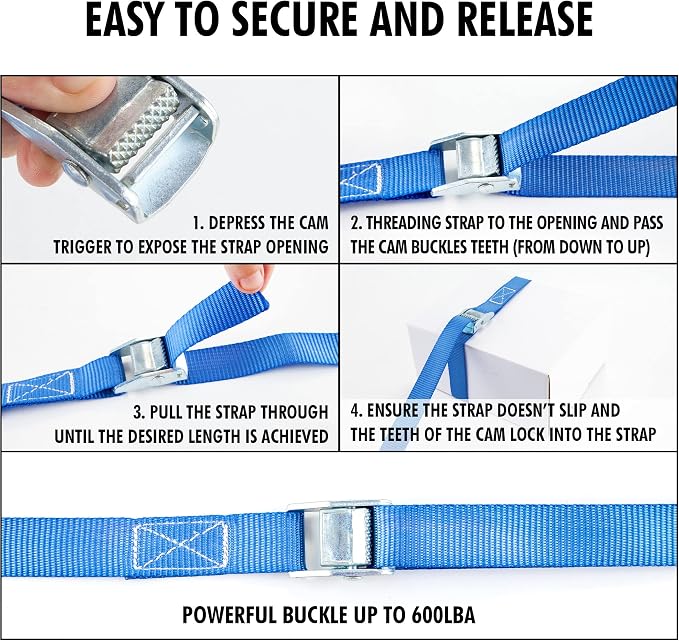 Cartman 1" x 12' Lashing Straps Up To 600lbs, 4pk Blue - Image 4