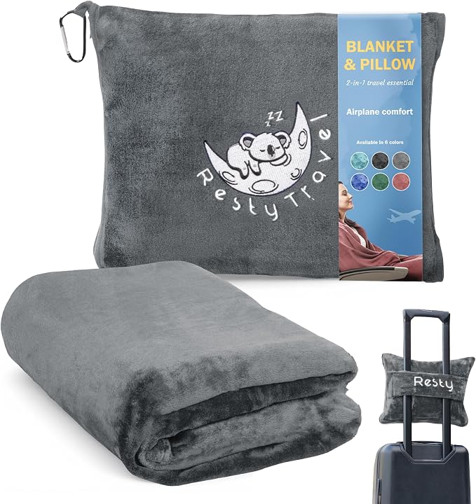 Resty 65"x40" Traveling Airplane Blanket, Deep Gray – Lightweight, Velvety Soft by Resty