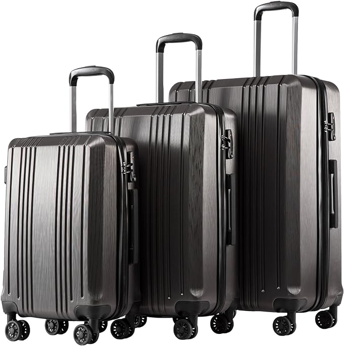 Coolife Luggage Expandable Suitcase PC+ABS 3 Piece Set by COOLIFE