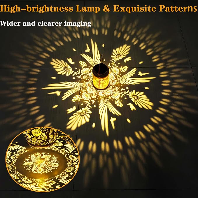 Solar Lights Outdoor Waterproof, Hummingbird Hanging Lantern, Metal Garden - Image 5