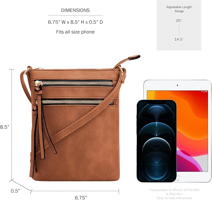 DELUXITY | Crossbody Purse Bag | Functional Multi Pocket Double Zipper Purse | - Image 3
