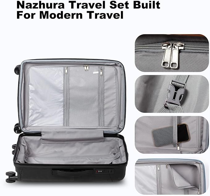 Nazhura Luggage Set, 3-Piece Hardside Suitcase Set, 20-inch Carry On, 28-inch - Image 3