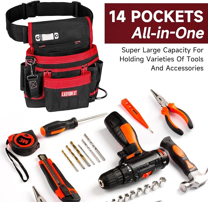 Tool Belt, Magnetic Tool Pouch, 14-Pockets Tool Belts - Image 8