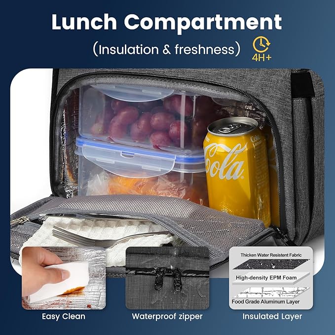 Lunch Backpack, 17.3 Inch Large Lunch Backpack Insulated Cooler Bag Travel - Image 4