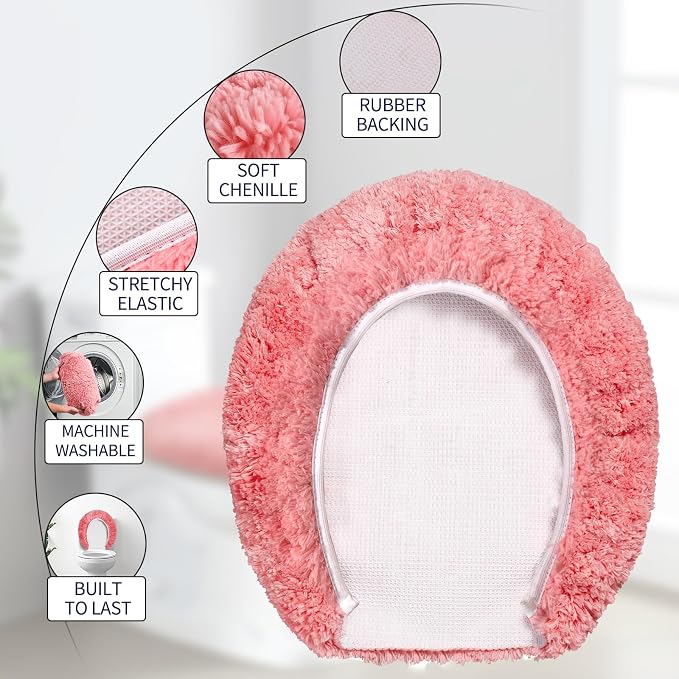 Microfiber Elongated Toilet Seat Cover 19.5"x 15" Machine Washable Solid Toilet - Image 4