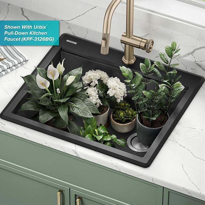 KRAUS Bellucci 25-inch Granite Workstation Drop In Top Mount Single Bowl - Image 12
