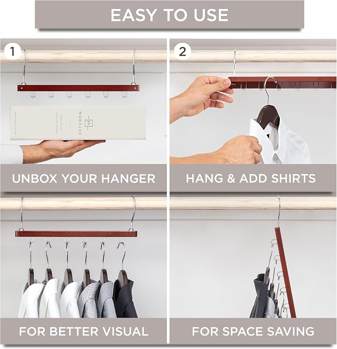 MORALVE Space Saving Hangers for Closet – 4 Pack European Beechwood 6-Tier - Image 7