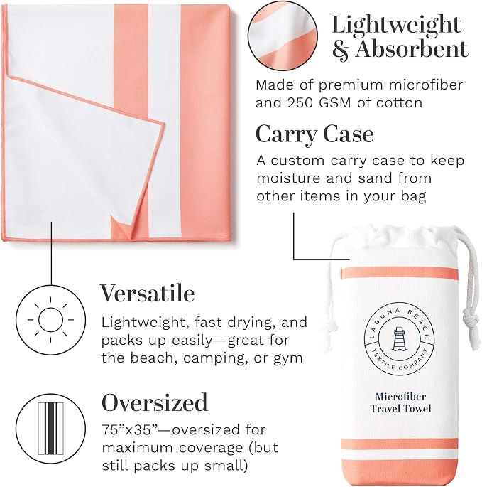 Coral Microfiber Beach Towel by Laguna Beach Textile Co - Image 3