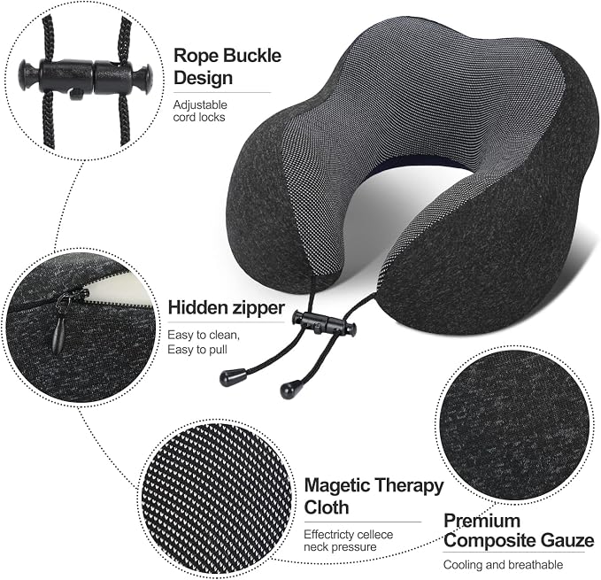 Travel Pillow, Best Memory Foam Neck Pillow Head Support Soft Pillow - Image 3