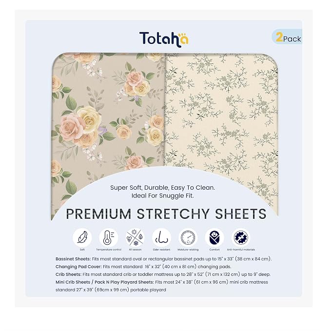 TotAha Premium Soft Pack n Play Sheets, Super Stretchy Jersey Knit Mini Crib by TotAha%7CUnitedStates