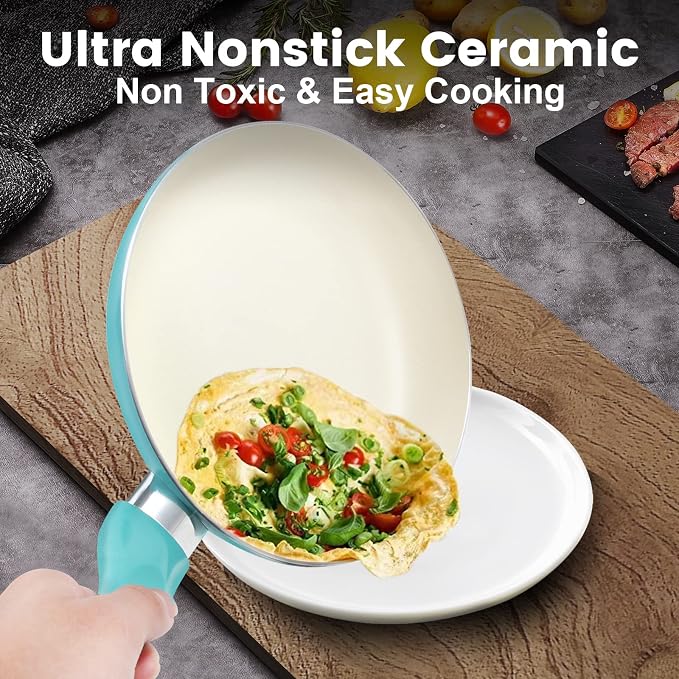 Pots and Pans Set, 7 Piece Nonstick Ceramic Cookware Set, Kitchen Induction - Image 4