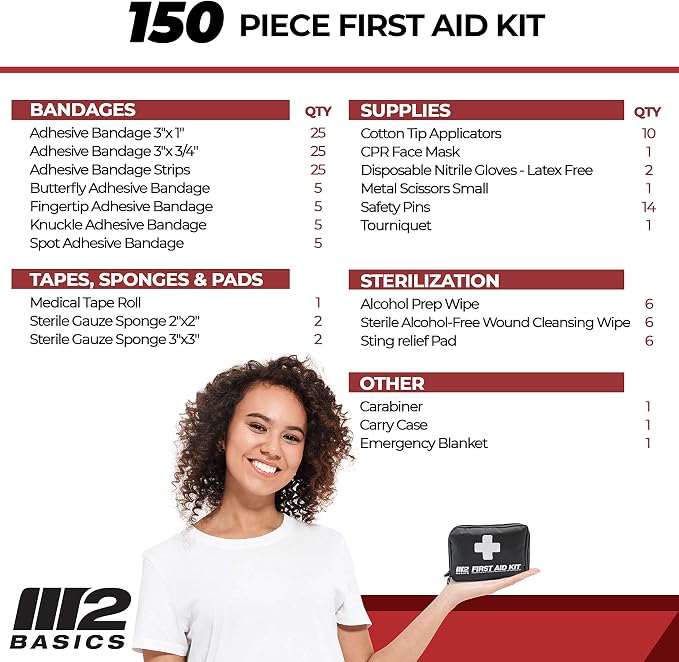 M2 BASICS All-Purpose 150 Piece First Aid Kit | Car, Survival | Small Emergency - Image 5