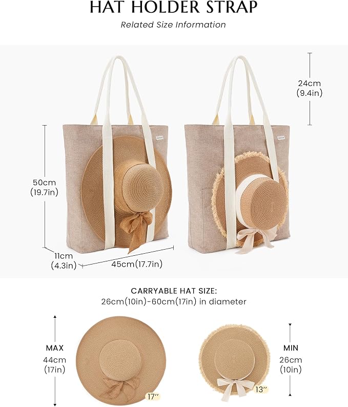 Large Beach Tote Bag with Zipper-Travel Tote Bag - Image 4