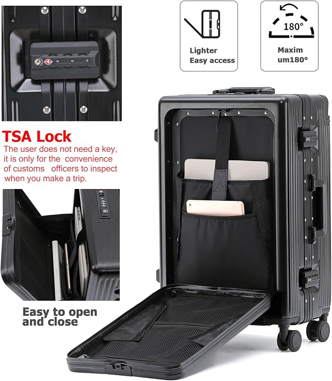 feilario 20" Aluminium Frame Hardside PC Carry on Luggage - Image 4