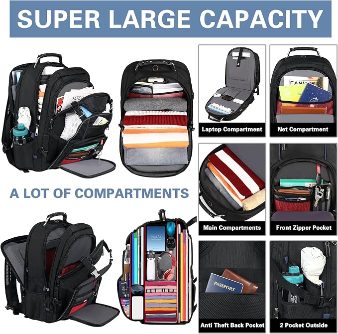 18.4 Inch Laptop Backpack, Extra Large Travel Backpack - Image 3