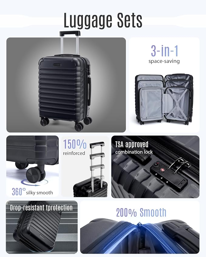 LIGHT FLIGHT Luggage Sets, 3 Piece Durable Suitcase Set - Image 3