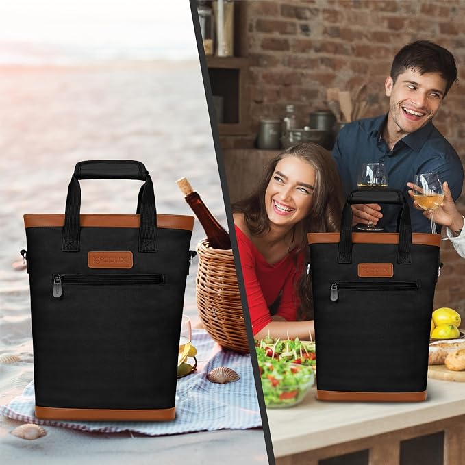 opux Two Bottle Wine Bag Carrier Tote, Insulated Leakproof 2 Bottle Wine Cooler - Image 8