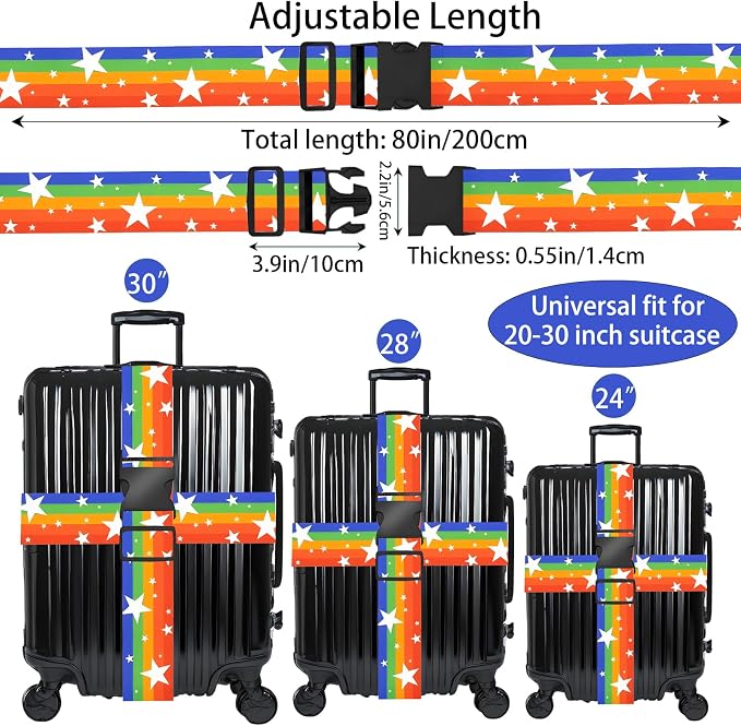 Rainbow Stars Luggage Straps for Suitcases, Adjustable Luggage Travel Belt to - Image 2