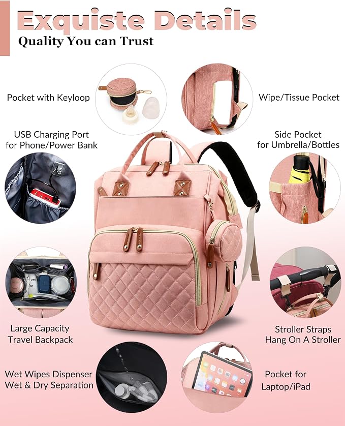Diaper Bag with Changing Station, Waterproof 3 in 1 Baby Diaper Backpack with - Image 3