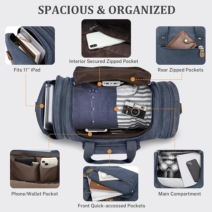 Gonex Canvas Duffle Bag for Travel 60L Expandable Duffel Weekend Overnight Bag - Image 4