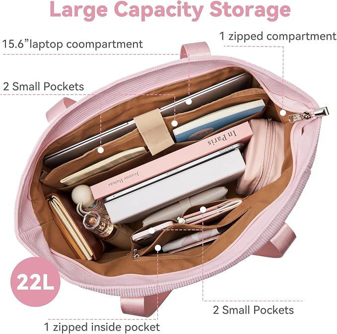 Tote Bag for Women with Zipper, Travel Tote Bags with Compartments Large - Image 5
