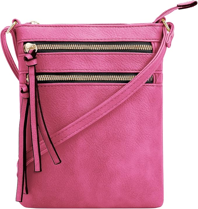 DELUXITY | Crossbody Purse Bag | Functional Multi Pocket Double Zipper Purse | by Deluxity