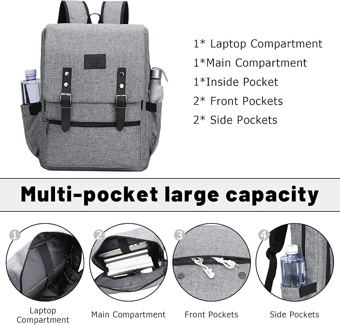 HFSX Vintage Backpack Anti Theft Laptop Backpack Men Women Business Travel - Image 4