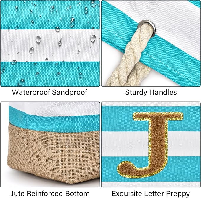 Becokan Beach Bag Initial Beach Tote - Image 2