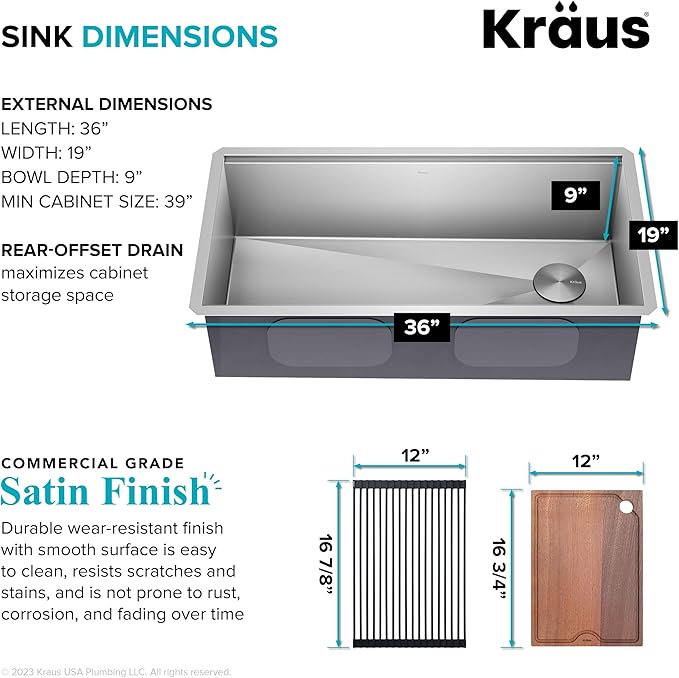 KRAUS Kore 36-Inch Undermount Workstation 16 Gauge Single Bowl Stainless Steel - Image 4