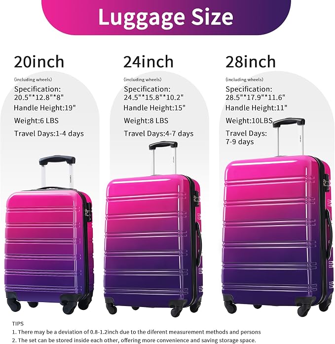 Merax Luggage Sets 3 Piece, Hardside Expandable Suitcase Set - Image 2