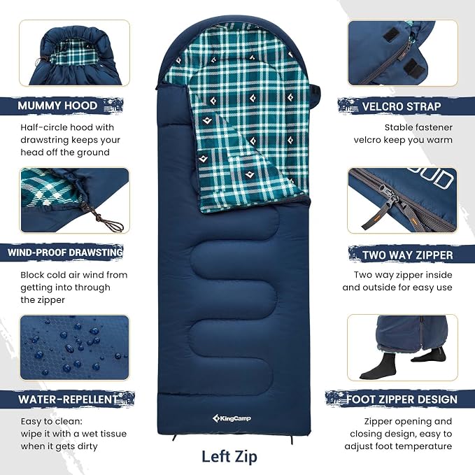 KingCamp Sleeping Bag for Adults, Cold Weather & Warm XL Big and Tall Flannel - Image 5